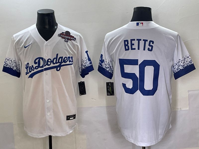 Men Los Angeles Dodgers #50 Betts White blue City Edition Nike MLB Jersey style 5->los angeles dodgers->MLB Jersey